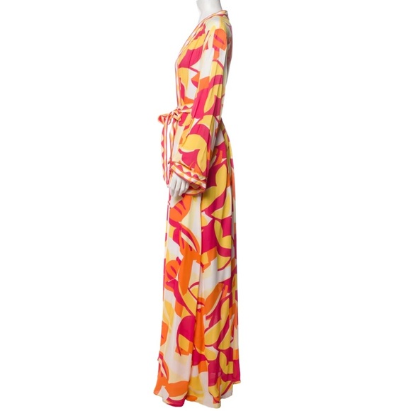 NWT REBECCA VALLANCE Sorrento Orange and Yellow Maxi Kimono Robe Dress - Picture 5 of 11